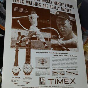 Vintage MICKEY MANTLE Timex watch cardboard sign ad